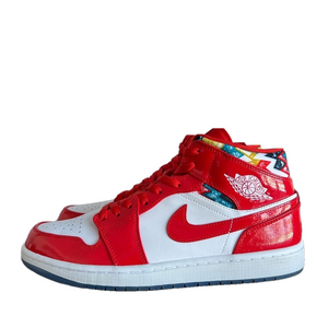 Nike Jordan 1 Mid Barcelona Sweater Red Patent Men’s Size 11 Shoe #515